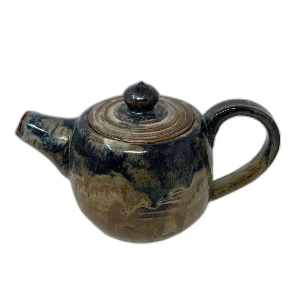 Studio ART Pottery Stoneware TEAPOT Large Handle Brown Drip GLAZE Handmad Signed
